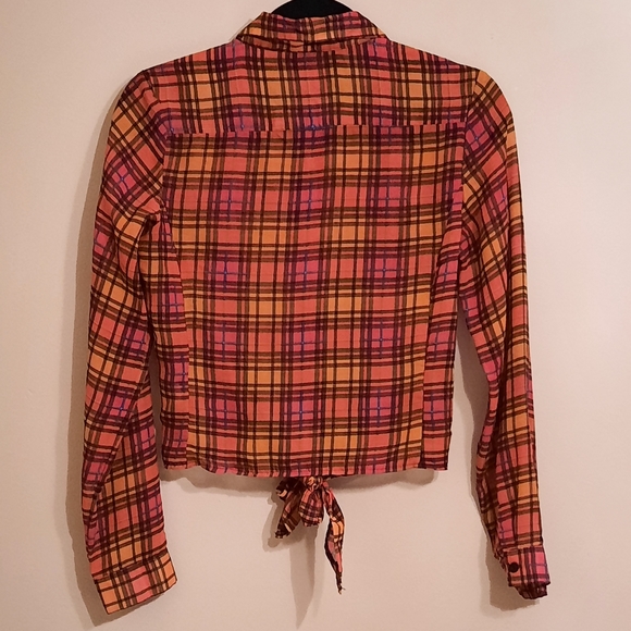 Button Down Tie-Front Plaid Shirt Blouse Size S - Picture 3 of 7